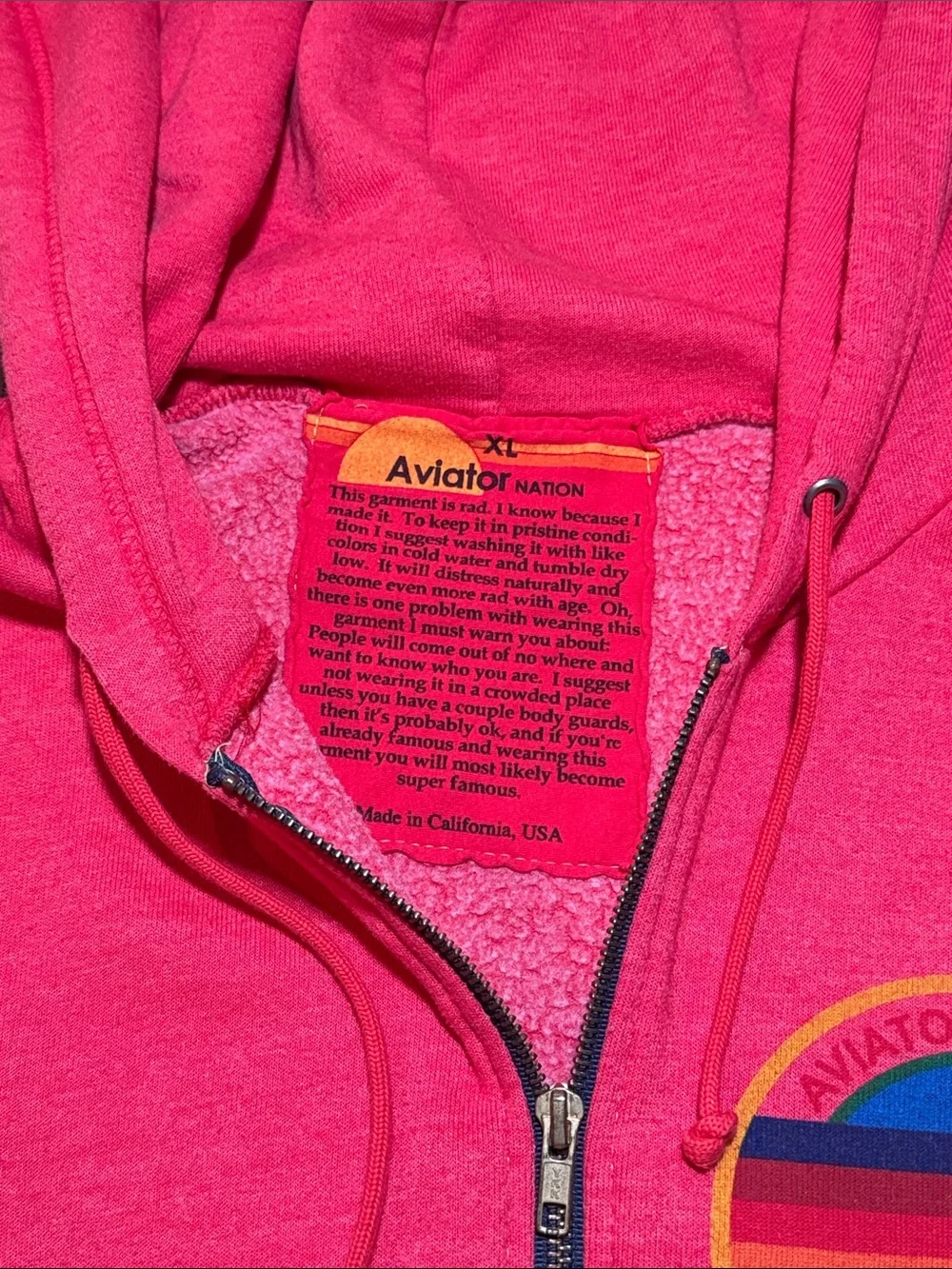 Aviator Nation Heather Red Zip Hoodie with Rainbow Sleeve Logo XL - Picture 4 of 6